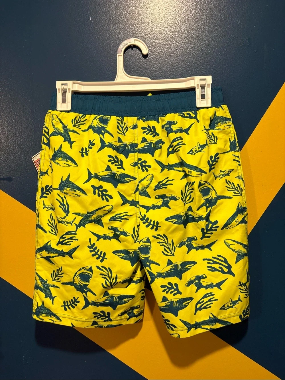 Big Chill Yellow & Blue Shark Print Swim Trunks NWT